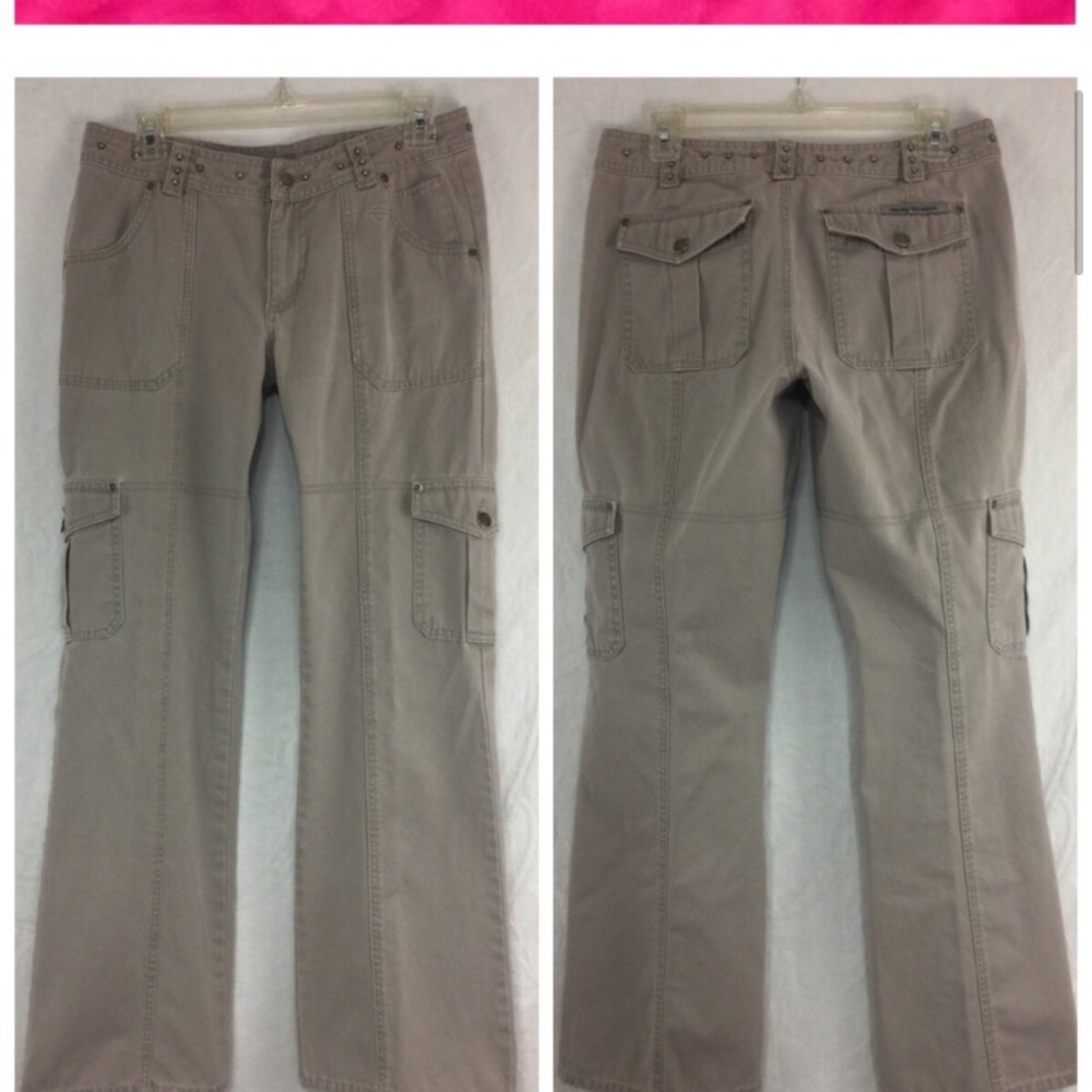 HARLEY DAVIDSON Khaki Jeans Stud Design Size 8